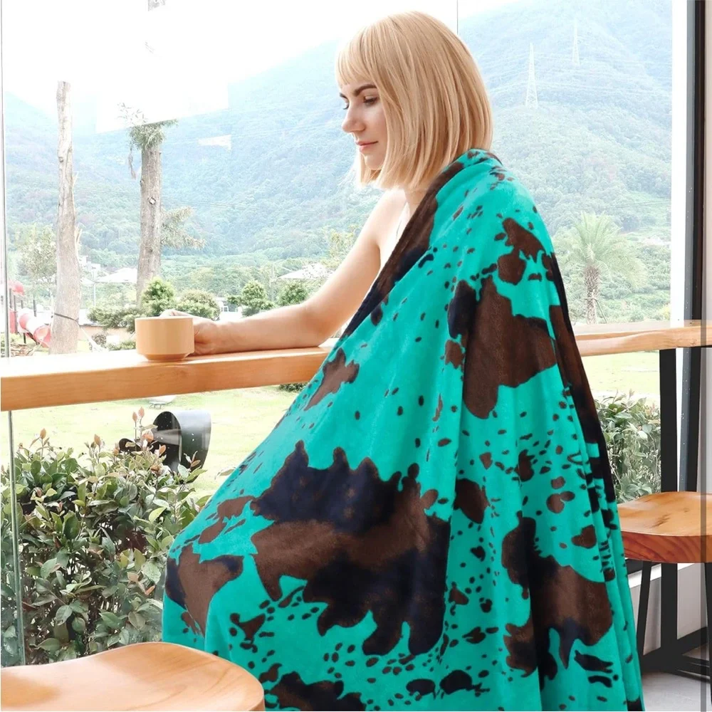 Cow Teal and Brown Throw Blanket